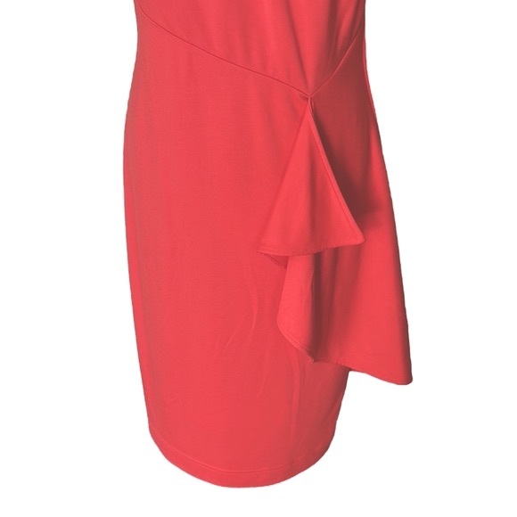 NWT LDT Brooke Pleated Coral Tangerine Draped Ruffe Knit Sheath Dress - 8 - Picture 4 of 13